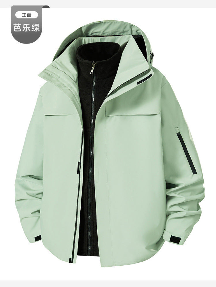 Support printing logo three-in-one jacket for men and women, outdoor windproof and warm travel jacket tooling in winter