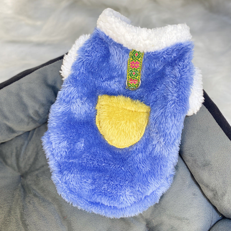 Ultra small dog cat clothes autumn and winter plush four-legged small size puppy teacup dog belt traction thickened warm