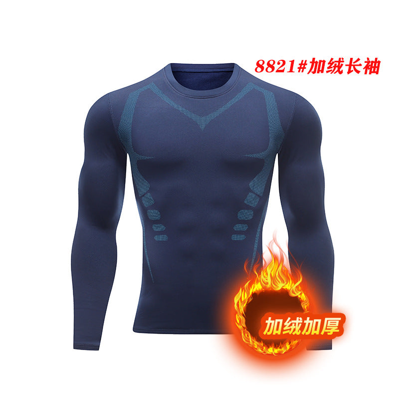 Warm men's suit tight-fitting velvet warm long johns outdoor running sports quick-drying fitness clothes autumn and winter