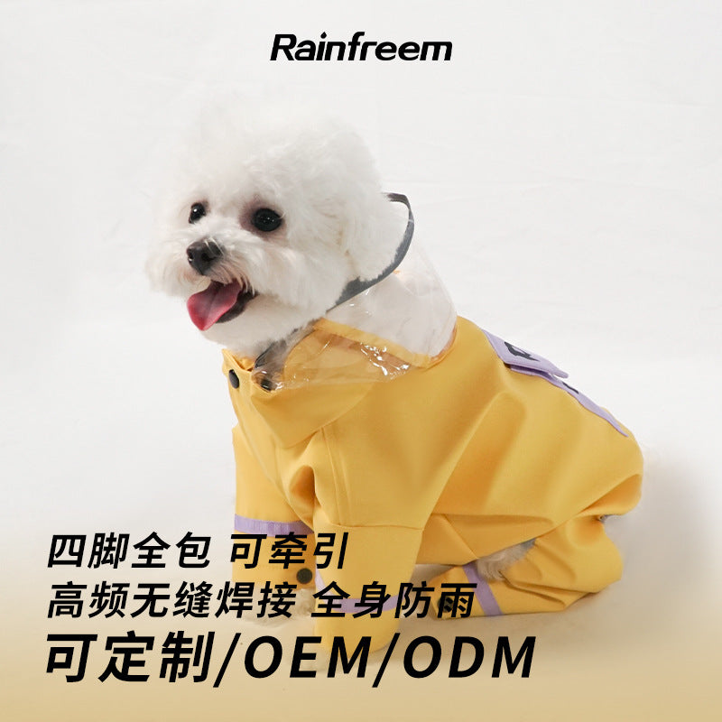 Dog raincoat rainproof four-legged bear teddy corgi raincoat medium and small dog waterproof clothes teddy tractable