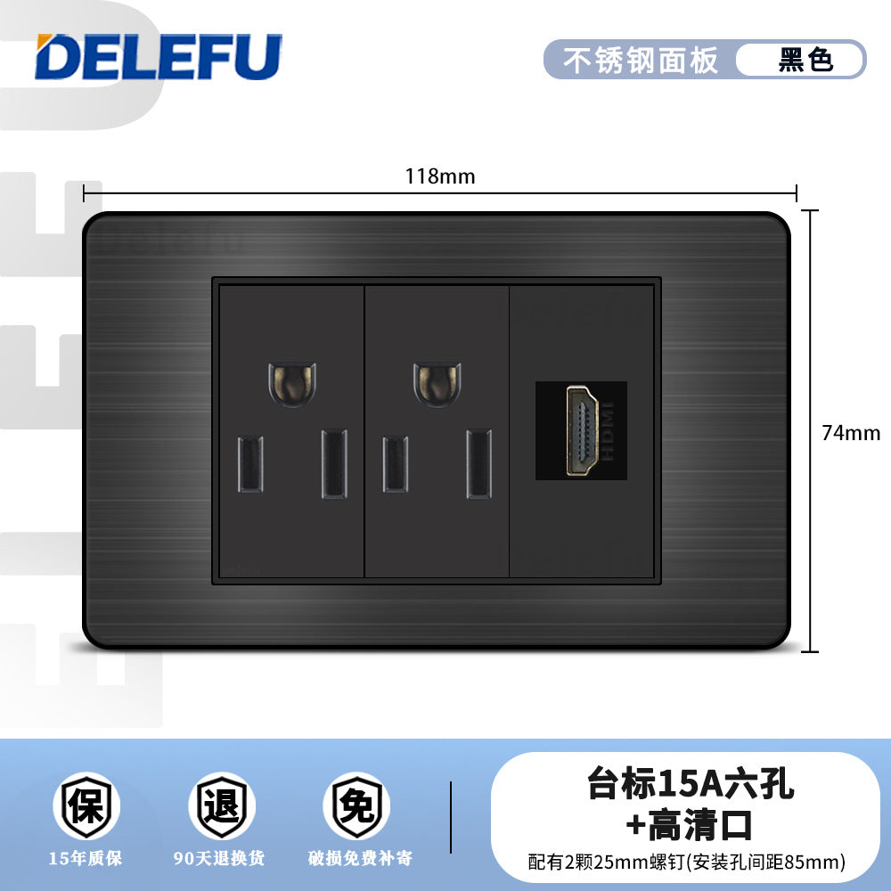 One piece of hair generation black plug stainless steel American standard type-C fast charging socket table standard switch usb into the wall type