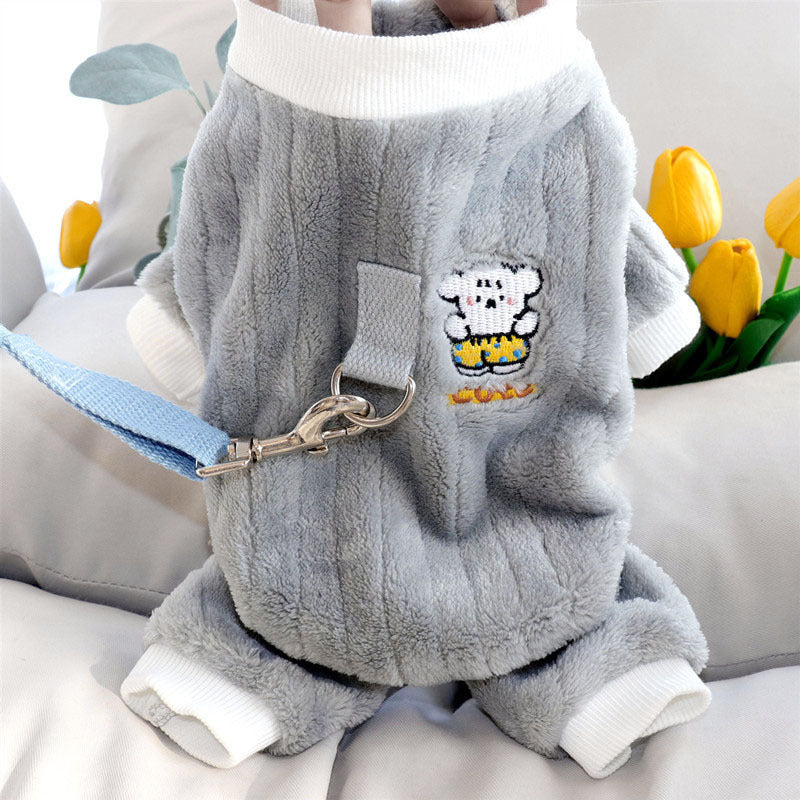 Traction puppy dog clothes winter Bigbear teddy Pomeranian Schnauzer small dog pet autumn and winter four-legged winter
