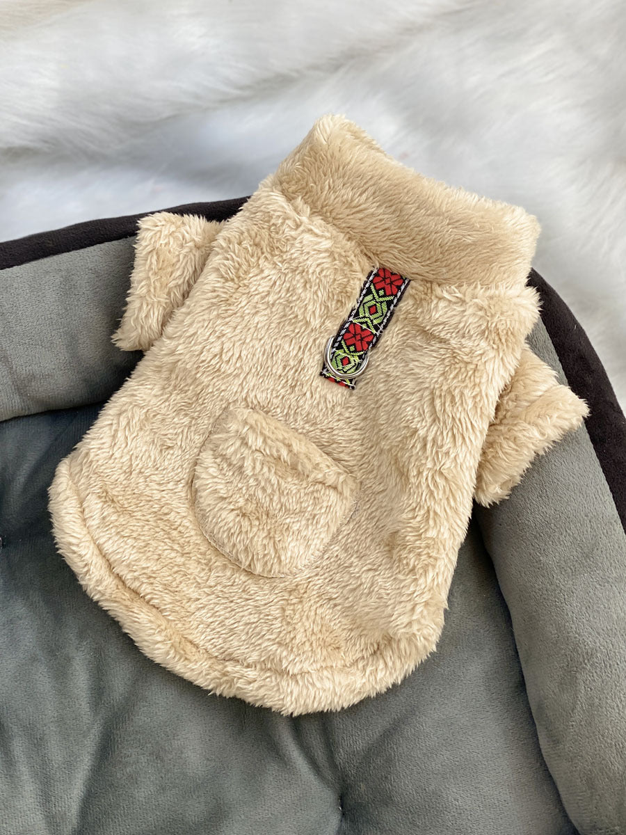 Ultra small dog cat clothes autumn and winter plush four-legged small size puppy teacup dog belt traction thickened warm