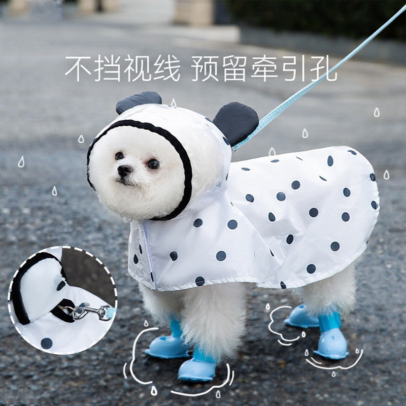 Dog rainy day four-legged waterproof three-dimensional dinosaur bag tail dog teddy poncho medium and large dog golden retriever pet raincoat