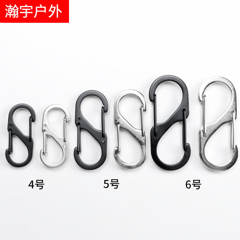 厂家供应S型不锈铁登山扣户外露营快挂扣多功能金属双挂8字扣挂钩