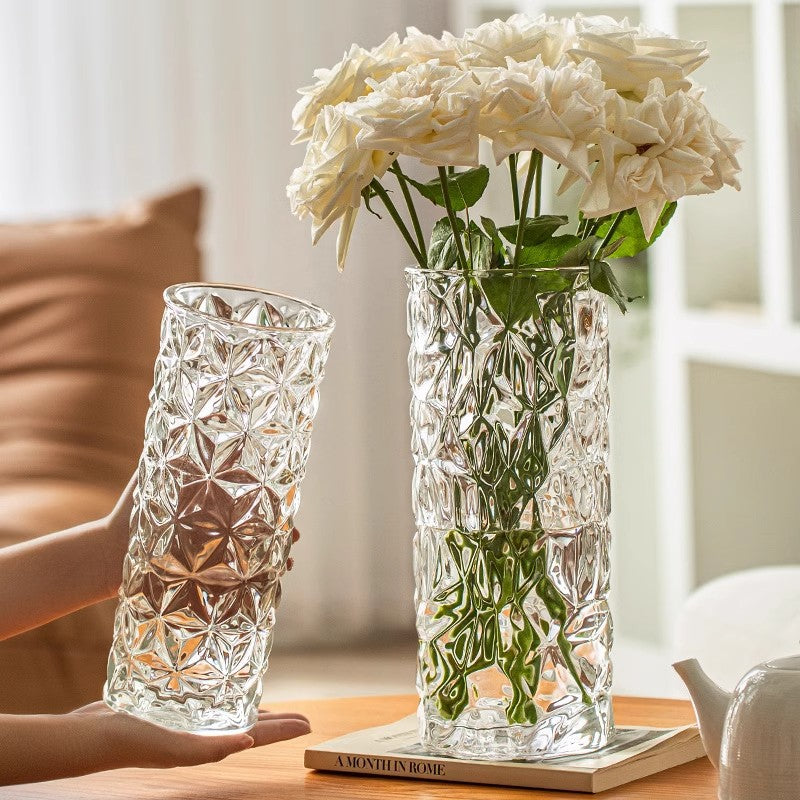 Light luxury glacier pattern glass vase transparent thickened creative large living room rich bamboo flower dining table ornament