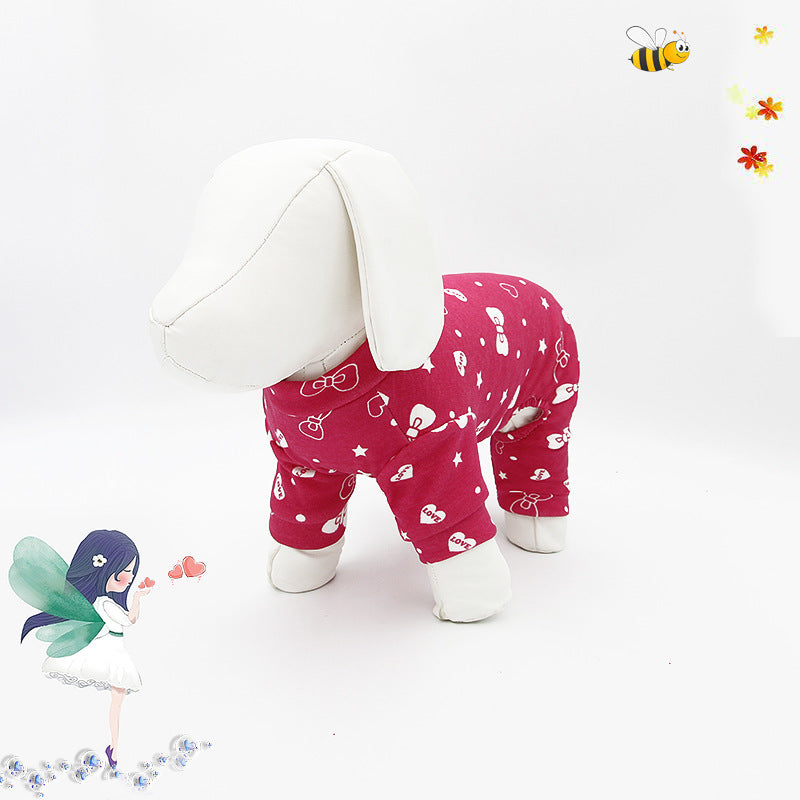 Dog clothes four-legged printed sweater pet clothes spring, summer, autumn and winter new Pomeranian teddy velvet four-legged clothes