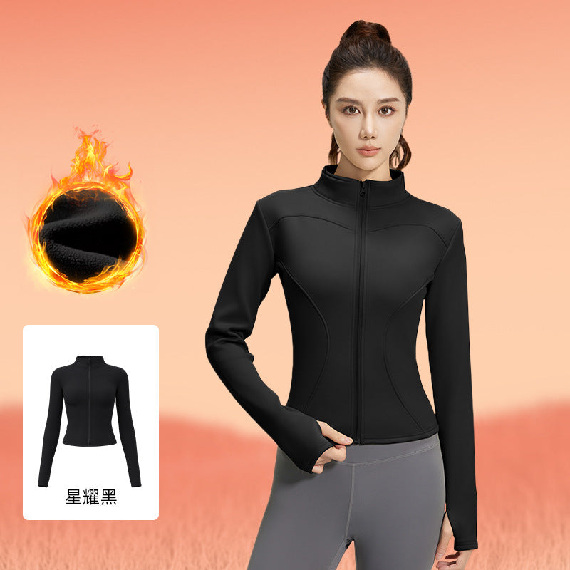 Juyitang autumn and winter thickened and velvet yoga clothes tight and thin long-sleeved running sports fitness jacket women