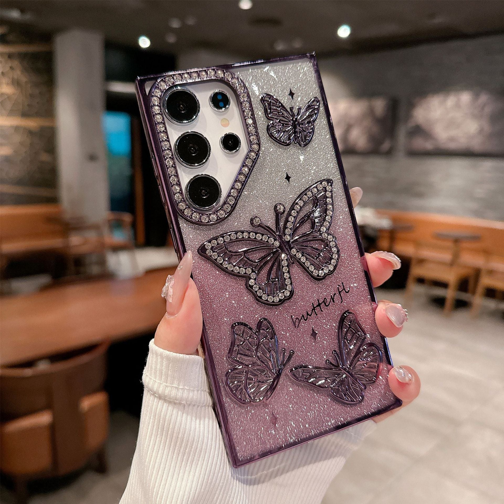 Applicable to Samsung S25ultra luxury flash diamond S25Plus mobile phone case S24 light luxury butterfly premium mobile phone case