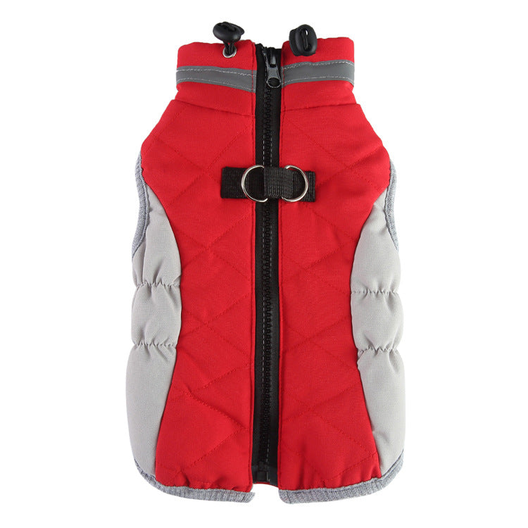 Cross-border popular pet autumn and winter clothes windproof and cold-proof puppy jacket integrated chest and back can pull dog cotton-padded clothes