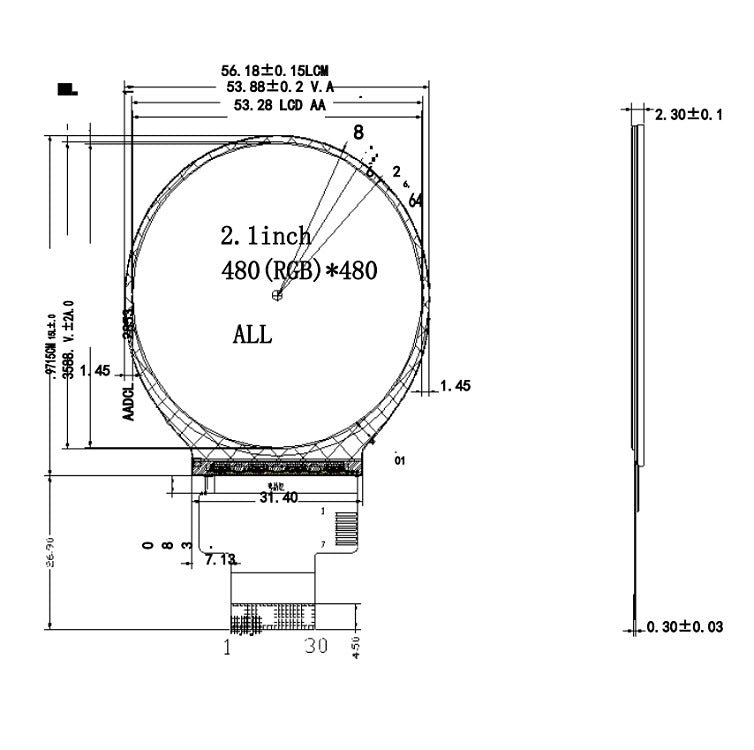 2.1 inch round IPS480 * 480 smart home appliances/wearable devices/instrumentation/industrial control/medical/digital