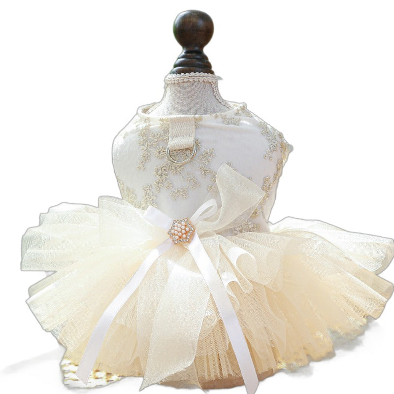 PETCIRCLE pet dog dog cat clothing clothing fluffy gauze skirt chest back high-end dress wedding collection