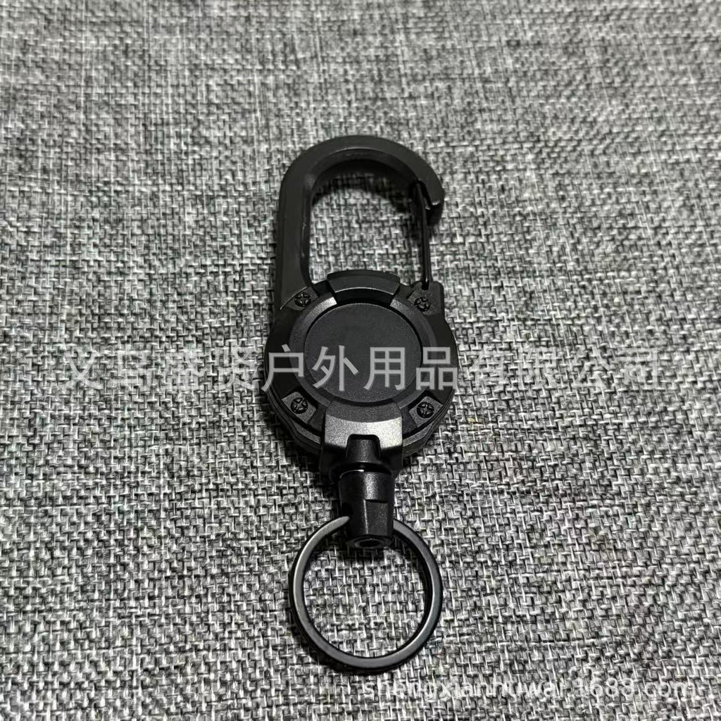 Outdoor camping tactical easy-to-pull buckle telescopic buckle wire rope multi-functional keychain camping rebound anti-lost rope easy to pull