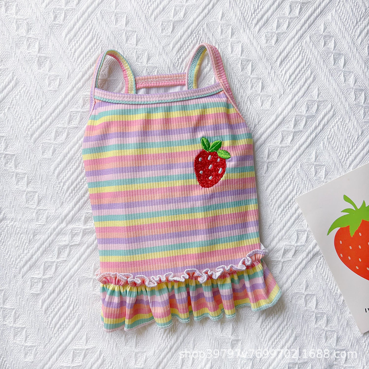 New rainbow striped pet dog dog cat summer ins thin clothes bubble sleeve vest princess style skirt