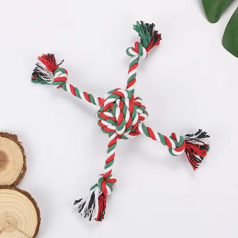 Amazon popular pet products dog cotton rope toy grinding teeth pet toy set Christmas dog toy gift