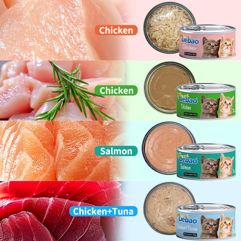 Cross-border foreign trade AliExpress pet food 85g canned cat snacks cat wet food nutrition white meat soup canned cat