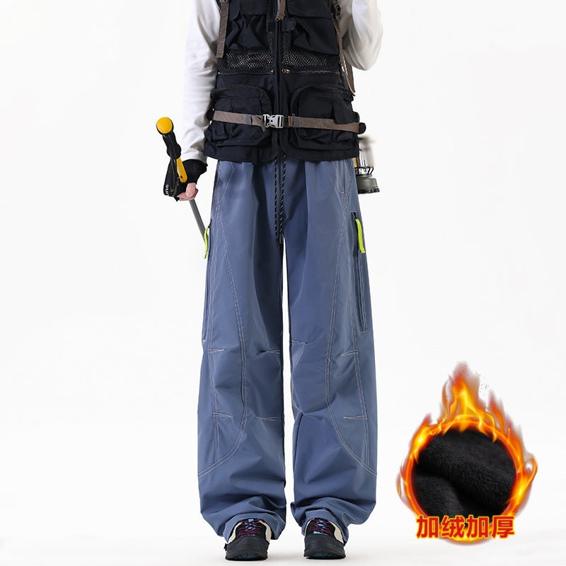 Three-proof outdoor shock pants quick-drying sports American overalls velvet thermal casual pants men's and women's camping hiking pants