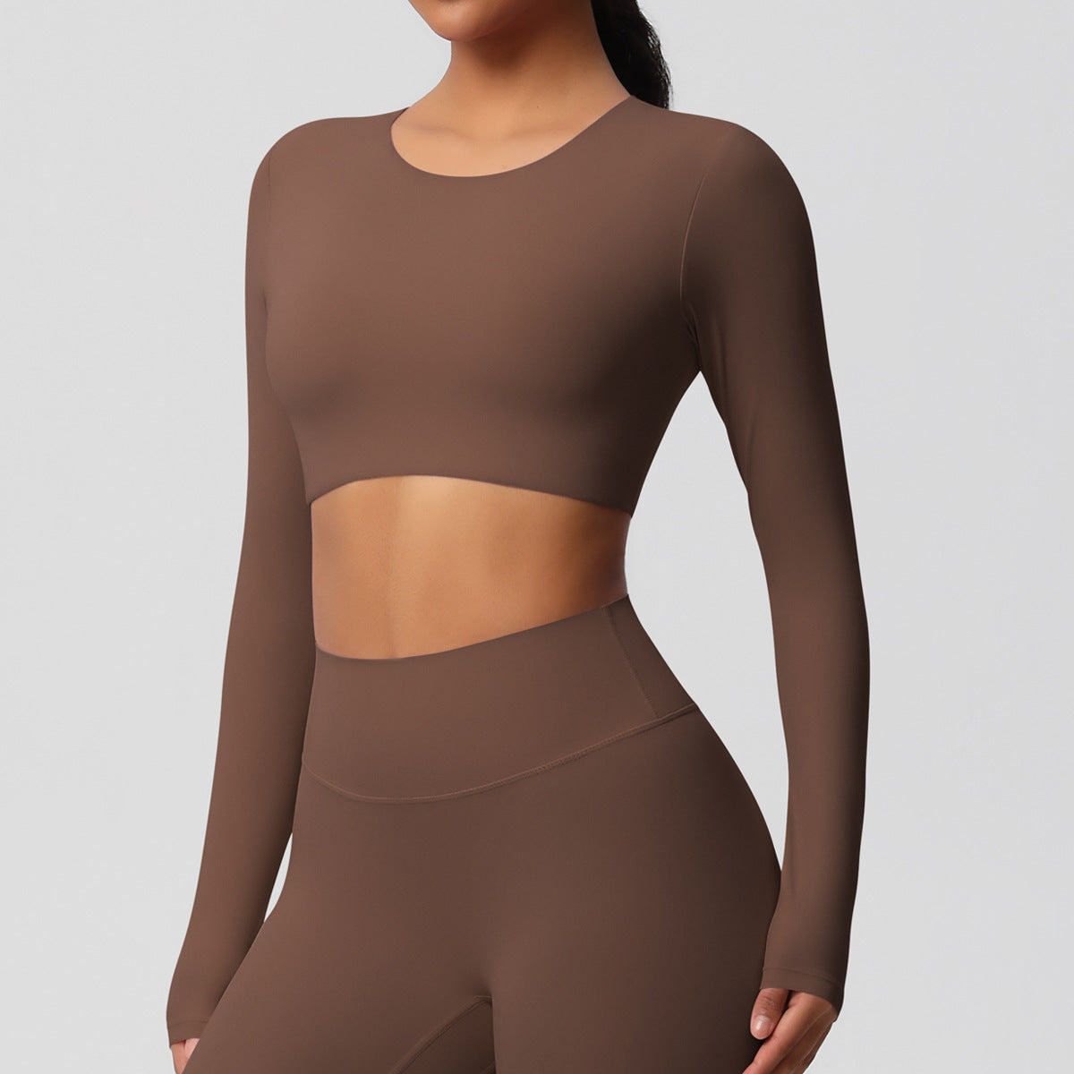 Cross-border European and American yoga pants solid color long-sleeved skin-friendly and breathable back sports short-sleeved slim and thin fitness pants set