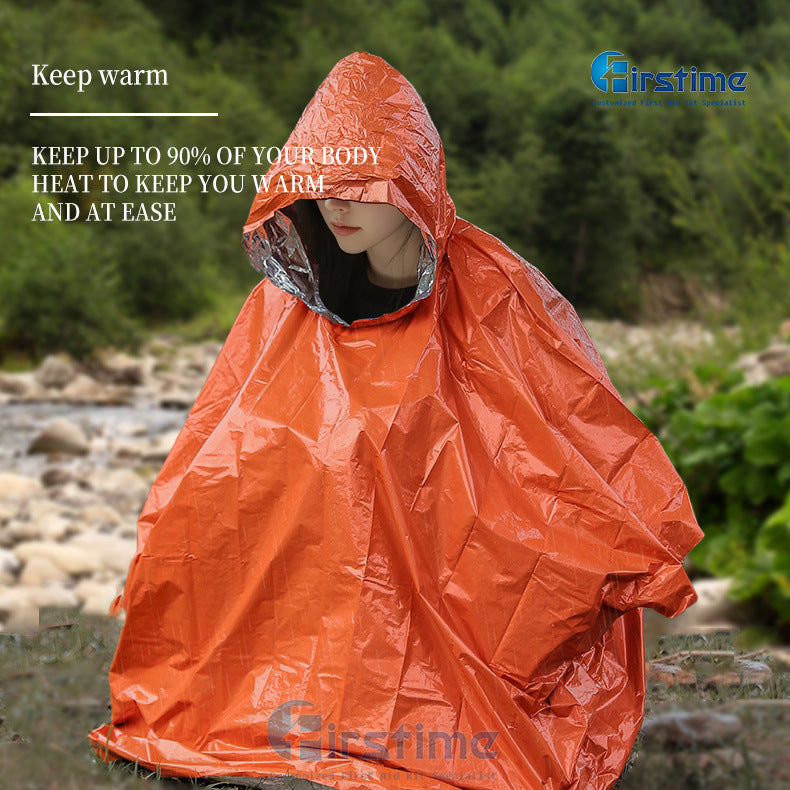 Outdoor emergency raincoat PE aluminized film thermal insulation raincoat, hiking, cycling, camping poncho
