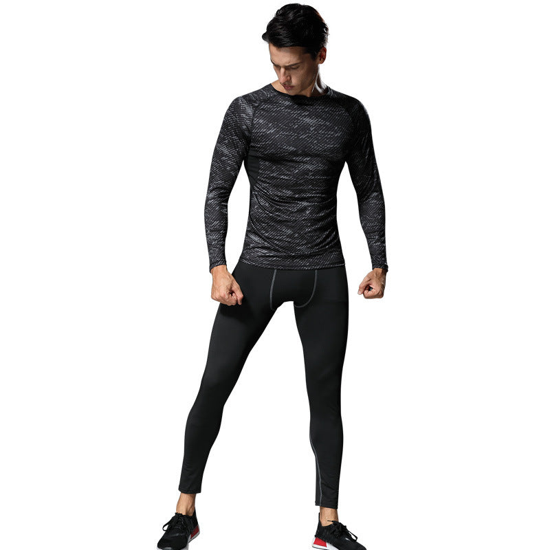 Home fitness clothes men's autumn and winter velvet warm suit tights running quick-drying clothes long sleeves sports outdoor