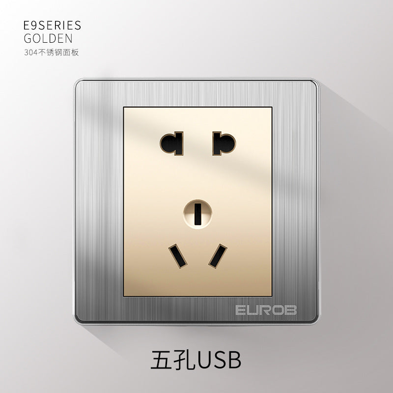 Open switch socket household silver 86 type 5 five-hole plug two or three plug double control wall air conditioner panel