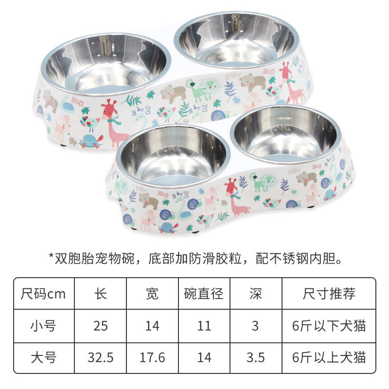 Spot wholesale pet melamine double bowl stainless steel food grade material cat dog pet drinking water feeding pet bowl