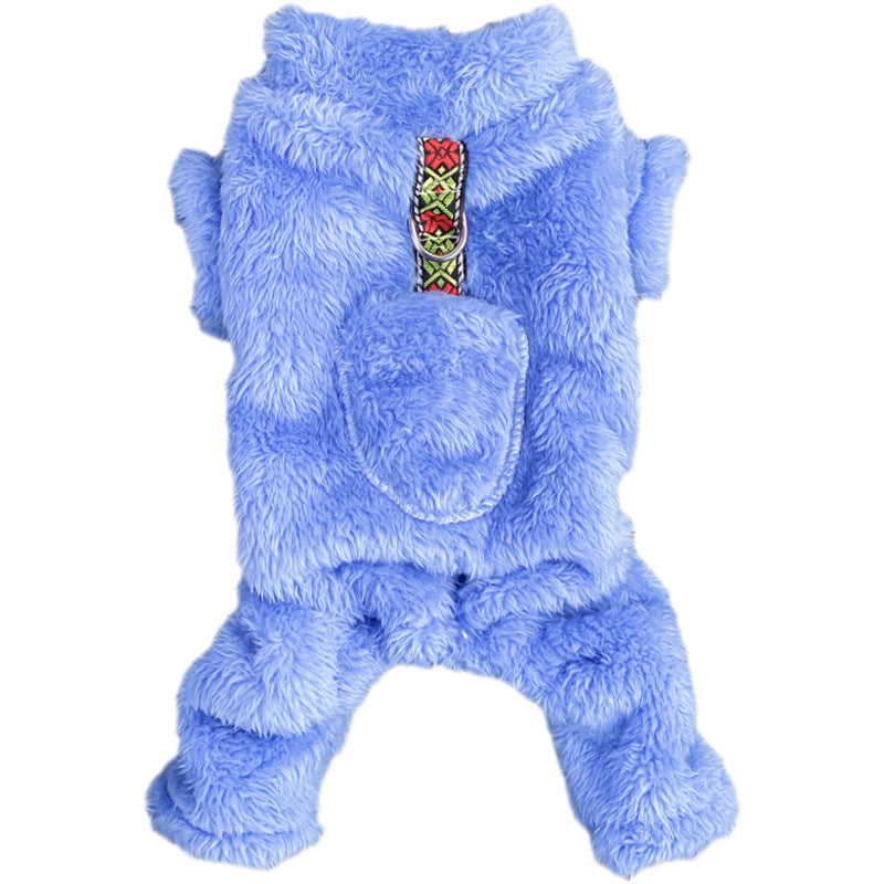 Ultra small dog cat clothes autumn and winter plush four-legged small size puppy teacup dog belt traction thickened warm