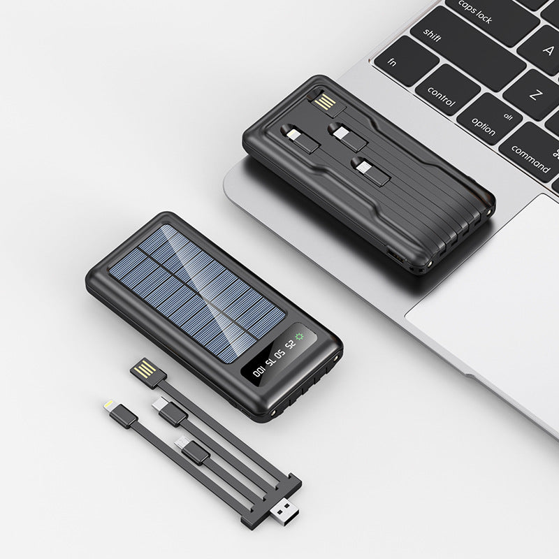 Cross-border, new outdoor solar energy with its own cable, mobile phone universal power bank 20000mAh portable mobile power supply