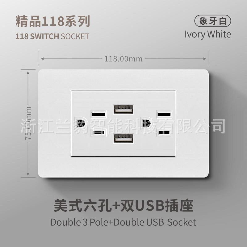 Thai American standard socket panel 118 type switch Italian American standard six-hole USB wall international multi-function three-hole Europe