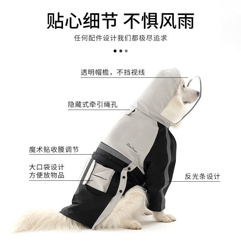 Dog raincoat Samoyed edge animal husbandry golden hair raincoat can be towed reflective pet waterproof rainy day out clothes cross-border