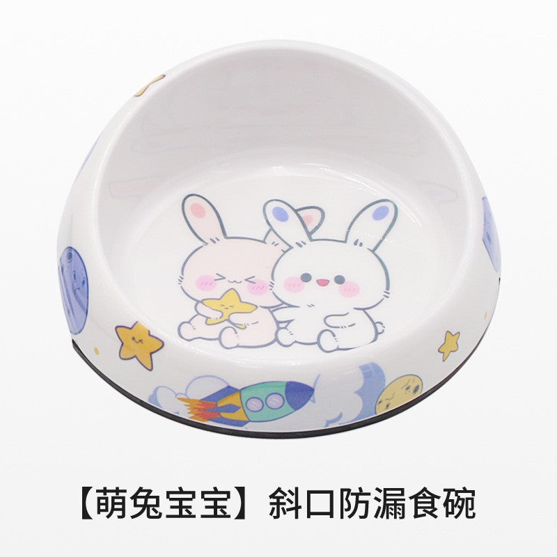 Dog bowl care, pet cervical spine anti-knock, food grade imitation porcelain, universal for cats and dogs, increased capacity, oblique mouth leak-proof