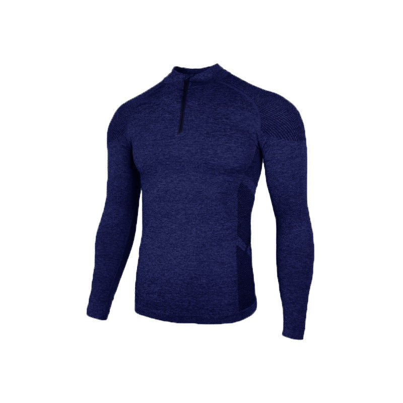 American seamless jacquard zipper long sleeve training fitness outdoor strong top sports quick drying slim fit T-shirt slim fit