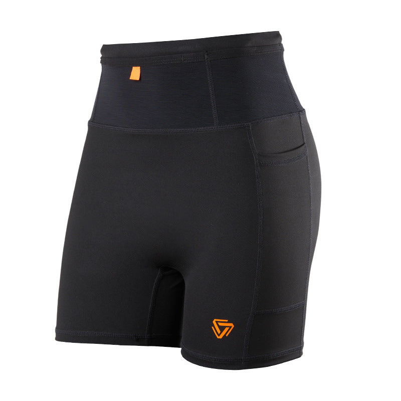 Men's and women's same full-circumference pocket drawstring compression five-point pants sports fitness pants outdoor running marathon three-point pants