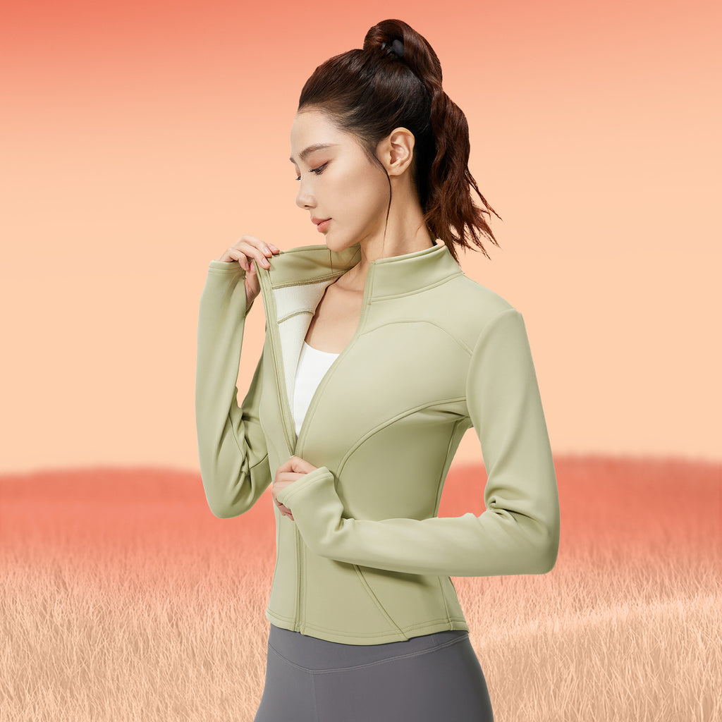 Juyitang autumn and winter thickened and velvet yoga clothes tight and thin long-sleeved running sports fitness jacket women