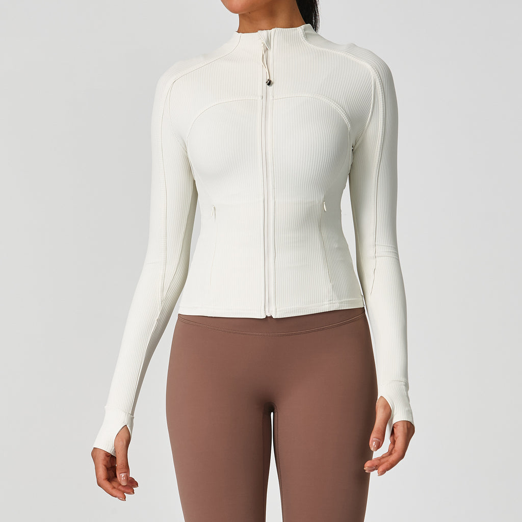 2025 Threaded Sunscreen Sports Jacket Women's Naked Outdoor Tight Breathable High Elastic Slim Yoga Fitness Clothing Top