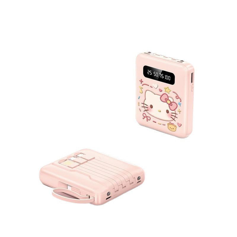 Comes with 4-wire power bank 20000mAh large capacity cute cartoon mobile phone mobile power supply free shipping factory direct sales