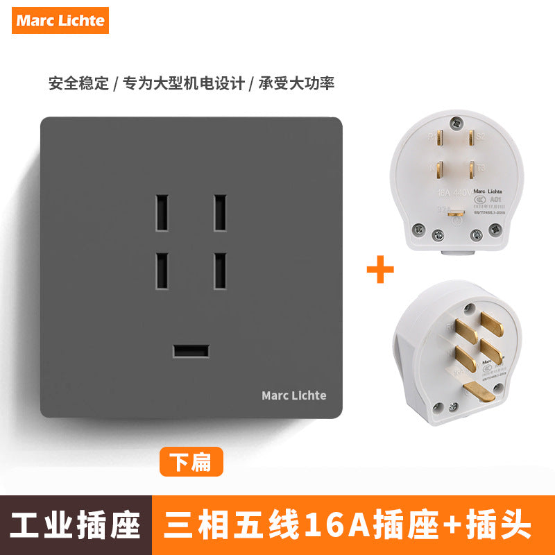 380V three-phase five-wire five-hole industrial plug 16A/25A wall socket 5-core air conditioner high-power 86 type 440v