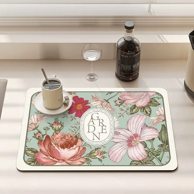 Cross border temu European style retro floral diatom mud kitchen drain mat home dining table countertop dirt resistant insulated table mat