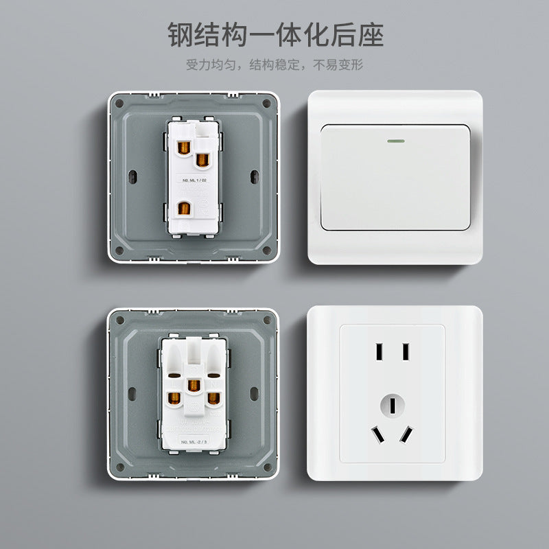 86 Concealed household plug, one open five-hole porous switch socket panel project classic vision white