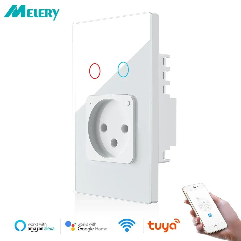 Israel Wall Socket Tuya Wifi Smart Light Switch Plug Socket Touch Glass Panel Remote Control