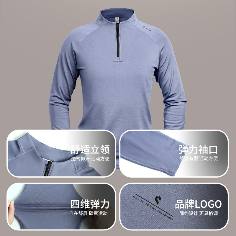 Fitness clothes men's and women's spring outdoor autumn and winter quick-drying clothes running training clothes stand-up collar zipper long-sleeved sports top
