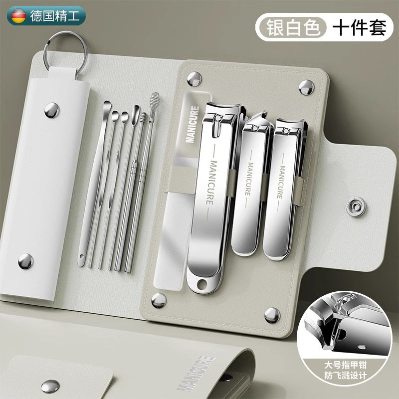 Stainless steel nail scissors set, various nail art sets, nail clippers set, manicure tools 10-piece set, spot wholesale