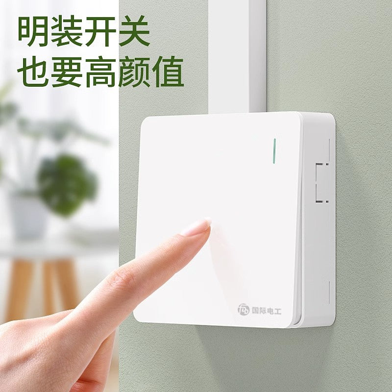 International electrician surface installed ultra-thin switch socket panel household bright wire box power supply with five-hole single control socket