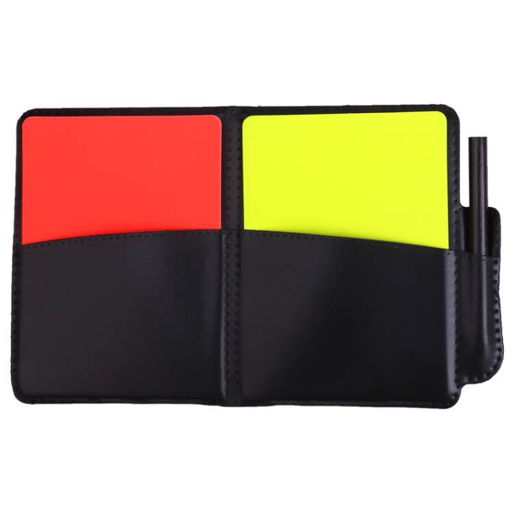 Football red and yellow card referee card set, football match referee supplies, red card and yellow card record book, free leather case and pen.