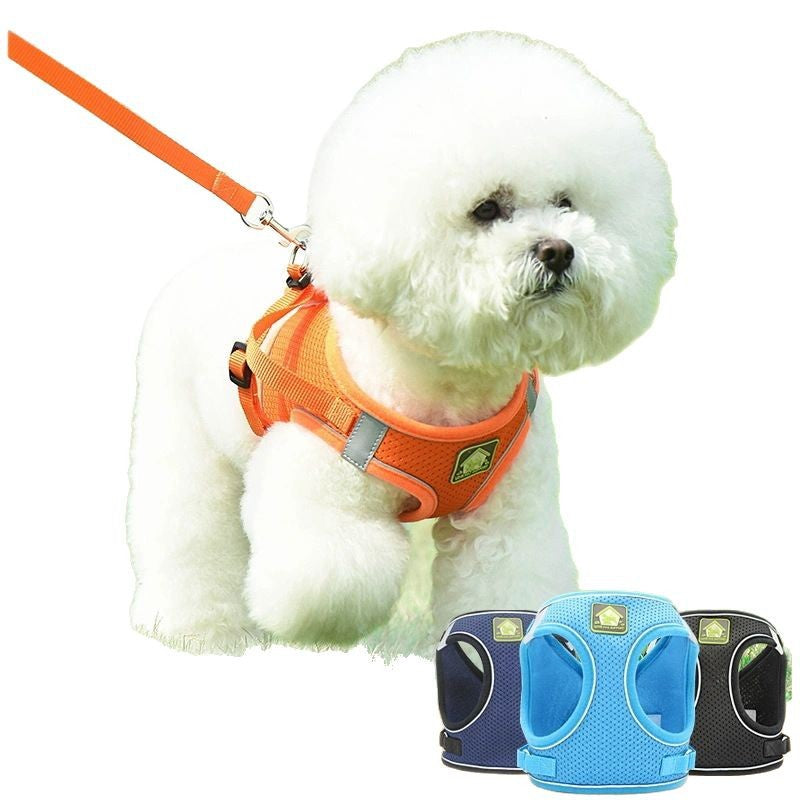 Summer dog reflective adjustable leash vest breathable chest strap small dog leash dog leash pet supplies