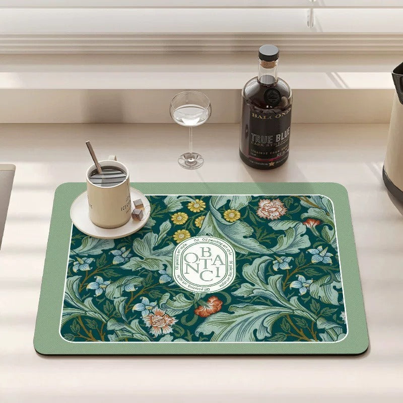 Cross border temu European style retro floral diatom mud kitchen drain mat home dining table countertop dirt resistant insulated table mat