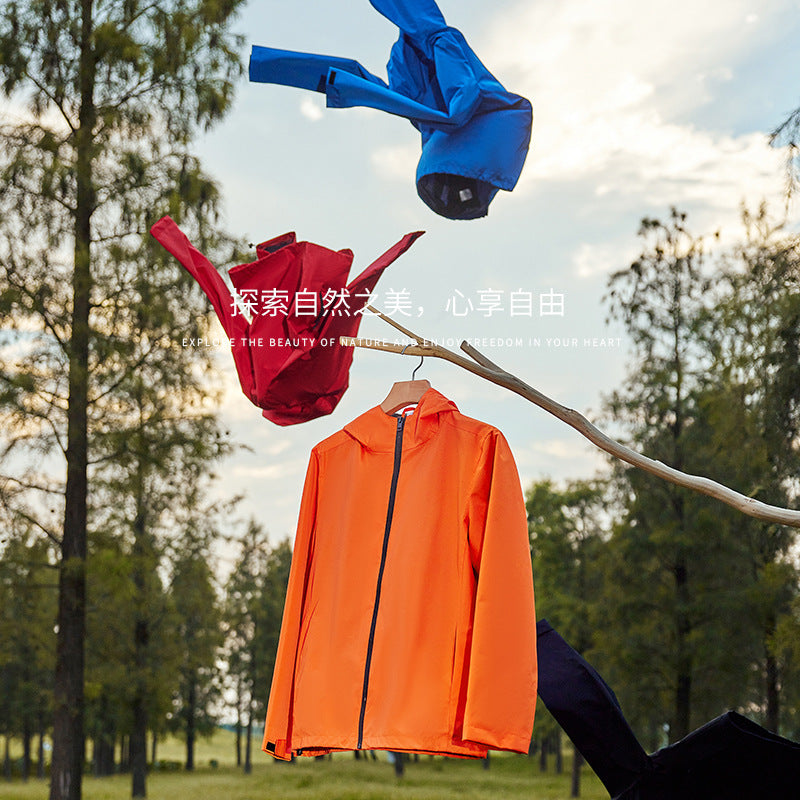 Outdoor sports hiking suit hooded jacket advertising shirt custom overalls logo thin jacket jacket