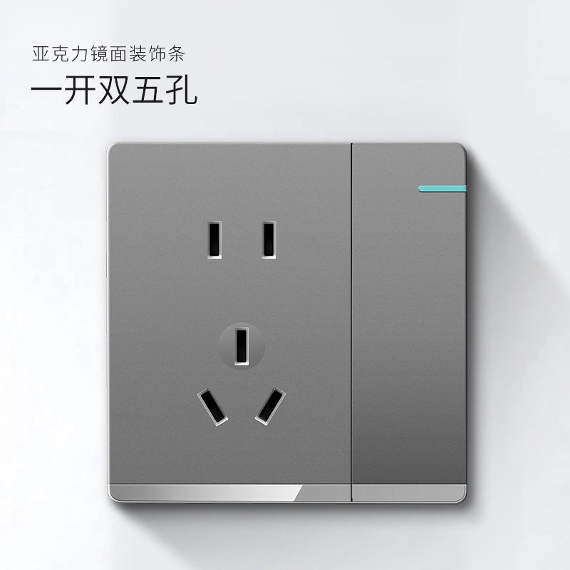 International plug, electrician switch socket 86 Household gray one-open 5-hole USB porous wall concealed panel