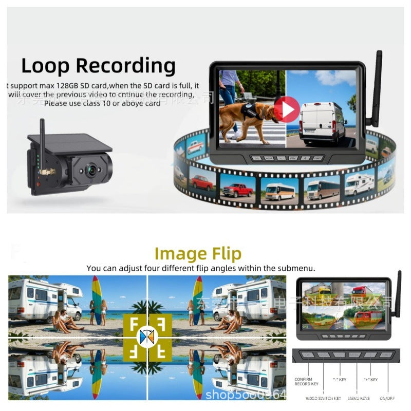 High definition solar vehicle monitoring wiring wireless magnetic dual camera reversing image crane RV