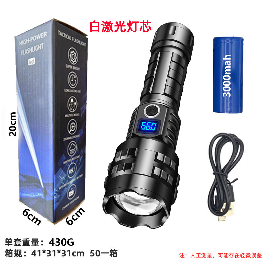 Amazon explosion self-defense led strong light flashlight type-c charging home outdoor special digital flashlight